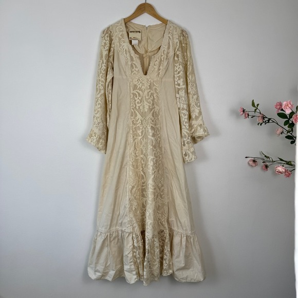 VTG! 70s Gunne Sax Jessica Prairie Wedding Lace Trim Maxi Dress Ruffle 9 Boho - Picture 1 of 16